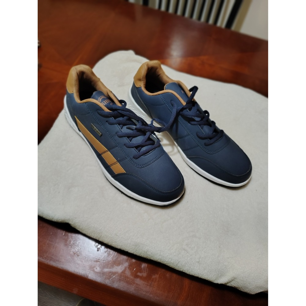New Fashion Mens Navy Blue Tan Athletic Sneakers Low Top Casual Shoes Size 43
